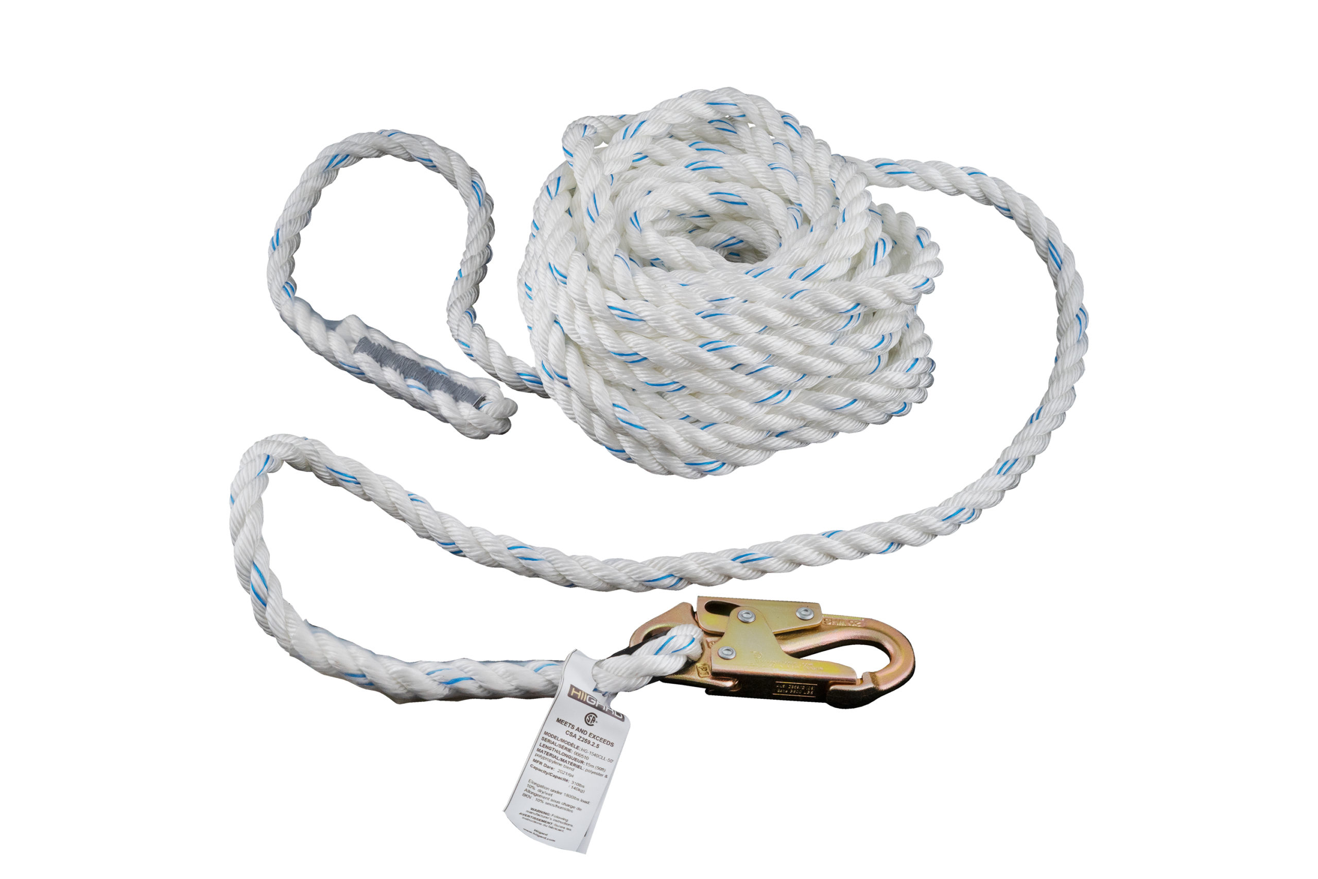 Rope Lifeline with Snap Hook, 50 ft (15 m)